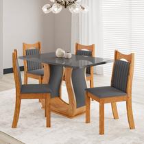 Conjunto Sala de Jantar 4 Lugares Retangular Genebra Vidro MDF Cinza Conjunto Sala de Jantar 4 Lugares Retangular Genebra Vidro MDF Cinza