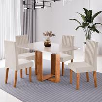Conjunto Sala de Jantar 4 Lugares Retangular Tampo de MDF Stella Bege/Mel/Blonde