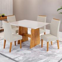 Conjunto Sala de Jantar 4 Lugares Retangular Tampo de MDP Belline Yescasa Bege/Mel/Off White