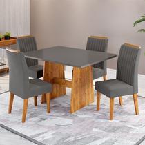 Conjunto Sala de Jantar 4 Lugares Retangular Tampo de MDP Belline Yescasa Cinza/Mel