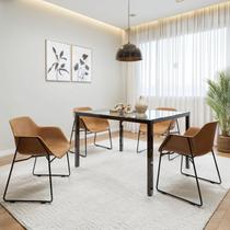 Conjunto Sala de Jantar 4 Lugares Retangular Tampo de Vidro 120x85cm Mesa Smart com Cadeiras Lodelô Preto/Pinus