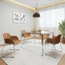 Conjunto Sala de Jantar 4 Lugares Retangular Tampo de Vidro 120X85cm Mesa Smart com Cadeiras Lodelô