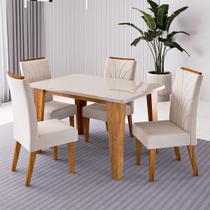 Conjunto Sala de Jantar 4 Lugares Retangular Tampo de Vidro/Mdf Olinda Mel/Off/Bege- Casa Giulia