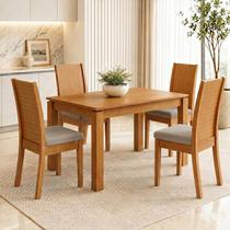 Conjunto Sala de Jantar 4 Lugares Retangular Tampo MDF 120cm Mesa e Cadeiras Athenas Cinza Amêndoa Clean/Capuccino Conjunto Sala de Jantar 4 Lugares Retangular Tampo MDF 120cm Mesa e Cadeiras Athenas Cinza Amêndoa Clean/Capuccino