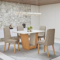 Conjunto Sala de Jantar 4 Lugares Retangular Tampo MDF Mesa Apogeu com Cadeiras Luar