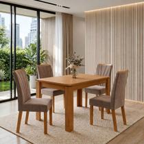 Conjunto Sala de Jantar 4 Lugares Retangular Tampo MDF Mesa Athenas com Cadeiras Apogeu Bege/Amêndoa Clean/Animale