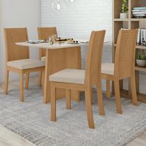 Conjunto Sala de Jantar 4 Lugares Retangular Tampo MDF Mesa Celebrare e Cadeiras Athenas Marrom Amêndoa Clean/Off White/Linho Rinzai Bege