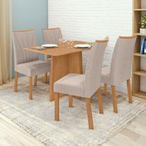 Conjunto Sala de Jantar 4 Lugares Retangular Tampo MDF no Glass Mesa Celebrare com Cadeiras Apogeu Marrom/Amêndoa/Bege