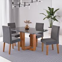 Conjunto Sala de Jantar 4 Lugares Retangular Tampo MDF Stella Cinza/Mel