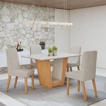 Conjunto Sala de Jantar 4 Lugares Retangular Tampo Vidro/MDF Mesa Apogeu com Cadeiras Luar Marrom/Off White/Amêndoa Clean/Bouclé Bege