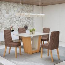 Conjunto Sala de Jantar 4 Lugares Retangular Tampo Vidro/MDF Mesa Apogeu com Cadeiras Luar