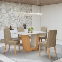 Conjunto Sala de Jantar 4 Lugares Retangular Tampo Vidro/MDF Mesa Apogeu com Cadeiras Luar