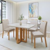 Conjunto Sala de Jantar 4 Lugares Retangular Tampo Vidro/MDF Mesa Bold e Cadeiras Pés Madeira Lunen Conjunto Sala de Jantar 4 Lugares Retangular Tampo Vidro/MDF Mesa Bold e Cadeiras Pés Madeira Lunen