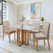 Conjunto Sala de Jantar 4 Lugares Retangular Tampo Vidro/MDF Mesa Bold e Cadeiras Pés Madeira Lunen Conjunto Sala de Jantar 4 Lugares Retangular Tampo Vidro/MDF Mesa Bold e Cadeiras Pés Madeira Lunen