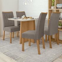 Conjunto Sala de Jantar 4 Lugares Retangular Tampo Vidro MDF Mesa Celebrare com Cadeiras Apogeu Bege/Amêndoa Clean/Off White