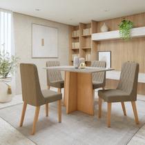 Conjunto Sala de Jantar 4 Lugares Retangular Tampo Vidro/MDF Mesa Celebrare com Cadeiras Luar Marrom/Amêndoa Clean/Off White/Bege