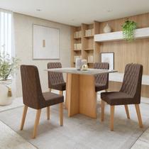 Conjunto Sala de Jantar 4 Lugares Retangular Tampo Vidro/MDF Mesa Celebrare com Cadeiras Luar