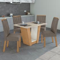 Conjunto Sala de Jantar 4 Lugares Retangular Tampo Vidro/MDF Mesa e Cadeiras Apogeu Amêndoa Clean/Off White/Animale Bege