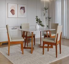 Conjunto Sala de Jantar 4 Lugares Retangular Vidro Madeira Califórnia e Cadeira Dakota Tecido A40