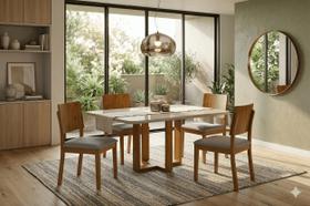 Conjunto Sala de Jantar 4 Lugares Safira Mesa e Cadeiras Madeira Maciça Tecido Linho Prata e Tampo com Vidro Off-White Conjunto Sala de Jantar 4 Lugares Safira Mesa e Cadeiras Madeira Maciça Tecido Linho Prata e Tampo com Vidro Off-White