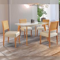 Conjunto Sala de Jantar 4 Lugares Tampo Vidro/MDF 120cm Madeira Maciça Mesa e Cadeiras Versales Cinamomo/Off White/Tela Conjunto Sala de Jantar 4 Lugares Tampo Vidro/MDF 120cm Madeira Maciça Mesa e Cadeiras Versales Cinamomo/Off White/Tela