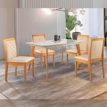 Conjunto Sala de Jantar 4 Lugares Tampo Vidro/MDF 120cm Madeira Maciça Mesa Versales Cadeiras Berlim Cinamomo/Off White/Bege