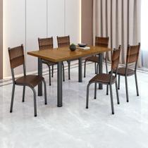 Conjunto Sala de Jantar 6 Cadeiras 1 Mesa Tampo Madeira Maciça Retangular Ripado Mariana Conjunto Sala de Jantar 6 Cadeiras 1 Mesa Tampo Madeira Maciça Retangular Ripado Mariana