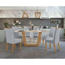 Conjunto Sala de Jantar 6 Cadeiras Apogeu 170 Lopas Amêndoa Clean/Off White/Linho Cinza Claro