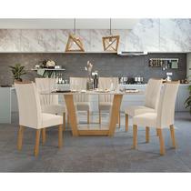 Conjunto Sala de Jantar 6 Cadeiras Apogeu 170 Lopas Amêndoa Clean/Off White/Linho Rinzai Bege