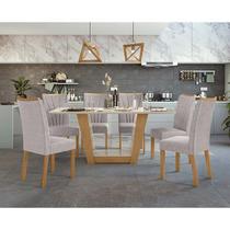 Conjunto Sala de Jantar 6 Cadeiras Apogeu 170 Lopas Amêndoa Clean/Off White/Linho Rustico