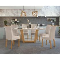 Conjunto Sala de Jantar 6 Cadeiras Apogeu 170 Lopas Amêndoa Clean/Off White/Veludo Naturale Creme