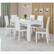 Conjunto Sala de Jantar 6 Cadeiras Athenas 180 Lopas Branco/Veludo Naturale Creme