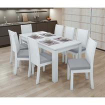 Conjunto Sala de Jantar 6 Cadeiras Athenas 200 Lopas Branco/Linho Cinza Claro