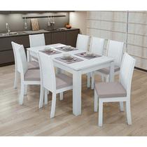 Conjunto Sala de Jantar 6 Cadeiras Athenas 200 Lopas Branco/Linho Rustico
