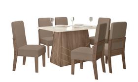 Conjunto Sala de Jantar 6 Cadeiras com Mesa 1,35m Gaia Amêndoa