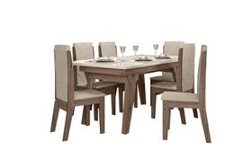 Conjunto Sala de Jantar 6 Cadeiras com Mesa 1,56m Dandara Amêndoa - Celta Móveis