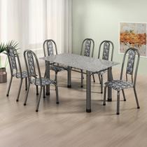 Conjunto Sala de Jantar 6 Cadeiras Fortaleza Prata/Preto/Granito