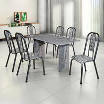 Conjunto Sala de Jantar 6 Cadeiras Fortaleza Prata/Preto/Granito