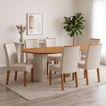 Conjunto Sala de Jantar 6 Cadeiras MDF Tampo Orgânico Bege/Off White/Cinamomo Conjunto Sala de Jantar 6 Cadeiras MDF Tampo Orgânico Bege/Off White/Cinamomo