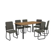 Conjunto Sala de Jantar 6 Cadeiras Mesa Tampo de Madeira Kappesberg Crome Linho Mescla Chumbo/Preto