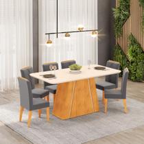 Conjunto Sala de Jantar 6 Cadeiras Tampo Curvo DJ Móveis Gabi Cedro Off Yasmin Lunar Conjunto Sala de Jantar 6 Cadeiras Tampo Curvo DJ Móveis Gabi Cedro Off Yasmin Lunar