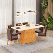 Conjunto Sala de Jantar 6 Cadeiras Tampo Curvo DJ Móveis Gabi Cedro Off Yasmin Moca