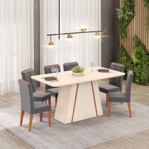 Conjunto Sala de Jantar 6 Cadeiras Tampo Curvo DJ Móveis Gabi Off White Yasmin Freijó Lunar Conjunto Sala de Jantar 6 Cadeiras Tampo Curvo DJ Móveis Gabi Off White Yasmin Freijó Lunar