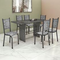 Conjunto Sala de Jantar 6 Cadeiras Tampo de Granito 140x75cm Bianca Prata Martelado Prata/Renda Conjunto Sala de Jantar 6 Cadeiras Tampo de Granito 140x75cm Bianca Prata Martelado Prata/Renda