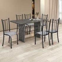 Conjunto Sala de Jantar 6 Cadeiras Tampo de Granito 140x75cm Madri Martelado Prata/Hatan Conjunto Sala de Jantar 6 Cadeiras Tampo de Granito 140x75cm Madri Martelado Prata/Hatan