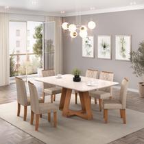 Conjunto Sala de Jantar 6 Cadeiras Tampo de Vidro DJ Moveis Kiara Freijó Ayla Creme