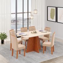 Conjunto Sala de Jantar 6 Cadeiras Tampo de Vidro DJ Móveis Siena Freijó Ayla Veludo Creme Conjunto Sala de Jantar 6 Cadeiras Tampo de Vidro DJ Móveis Siena Freijó Ayla Veludo Creme