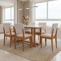 Conjunto Sala de Jantar 6 Cadeiras Tampo de Vidro Filadélfia Natural Cerejeira/Off White/Cinza Conjunto Sala de Jantar 6 Cadeiras Tampo de Vidro Filadélfia Natural Cerejeira/Off White/Cinza