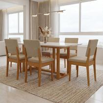 Conjunto Sala de Jantar 6 Cadeiras Tampo de Vidro Filadélfia Natural Cerejeira/Palha Conjunto Sala de Jantar 6 Cadeiras Tampo de Vidro Filadélfia Natural Cerejeira/Palha