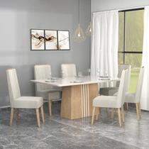 Conjunto Sala de Jantar 6 Cadeiras Tampo de Vidro Geórgia Marrom Inovata/Nevaska Conjunto Sala de Jantar 6 Cadeiras Tampo de Vidro Geórgia Marrom Inovata/Nevaska